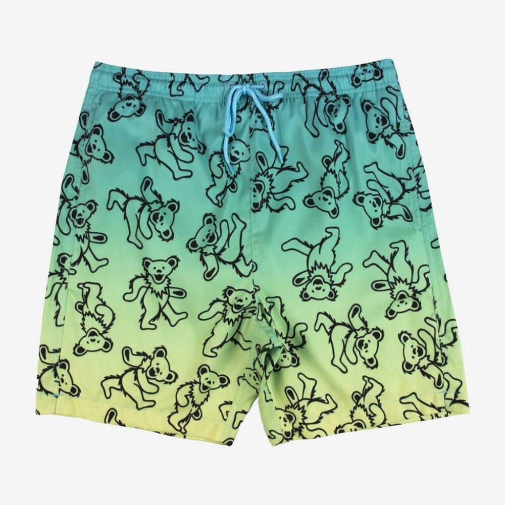 Men's 7 Grateful Dead Elastic Waist Swim Shorts - Green/Yellow XS